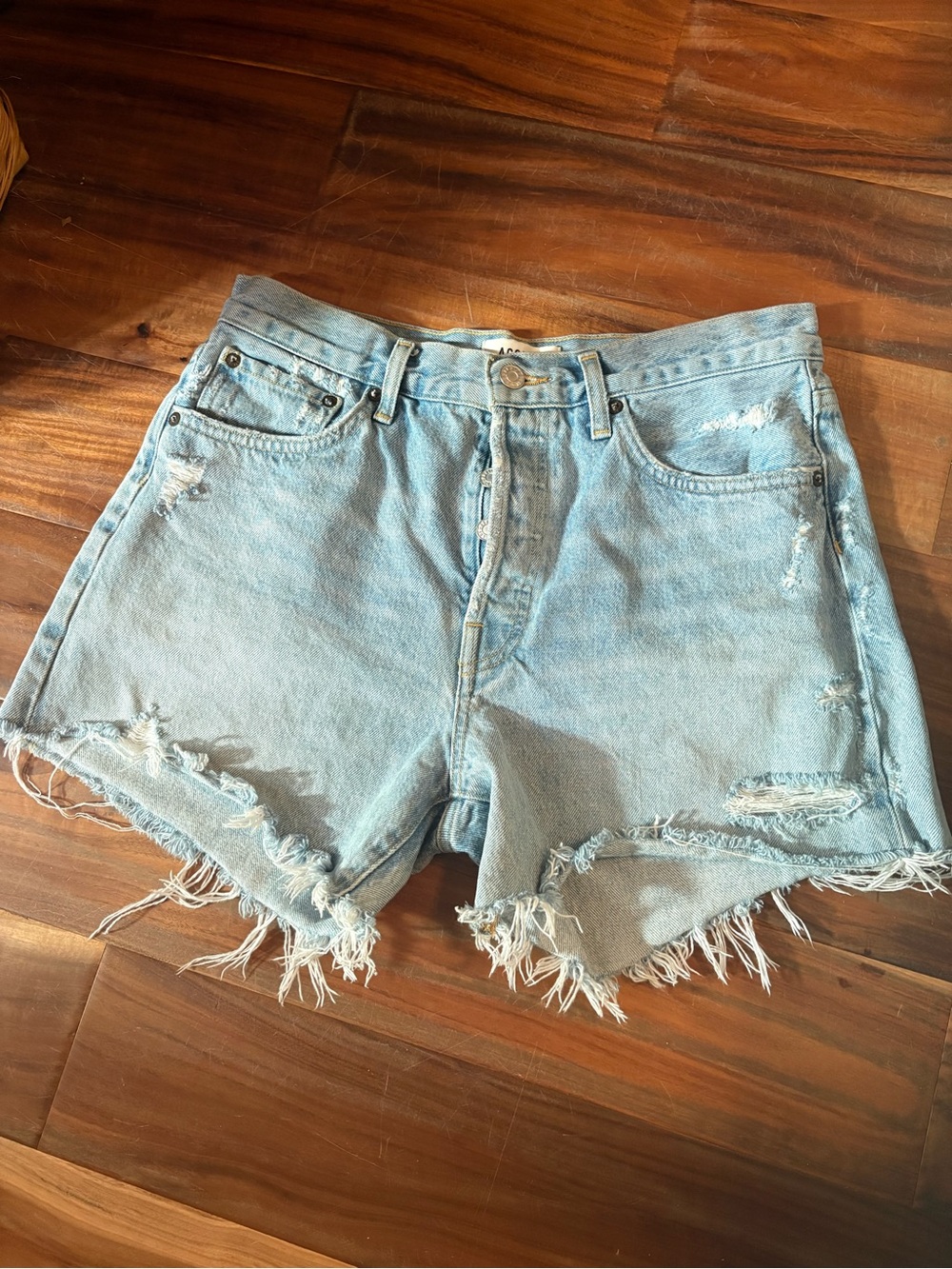 AGOLDE Parker Long Shorts Swapmeet Size 28 Distressed Denim Cutoffs (912)